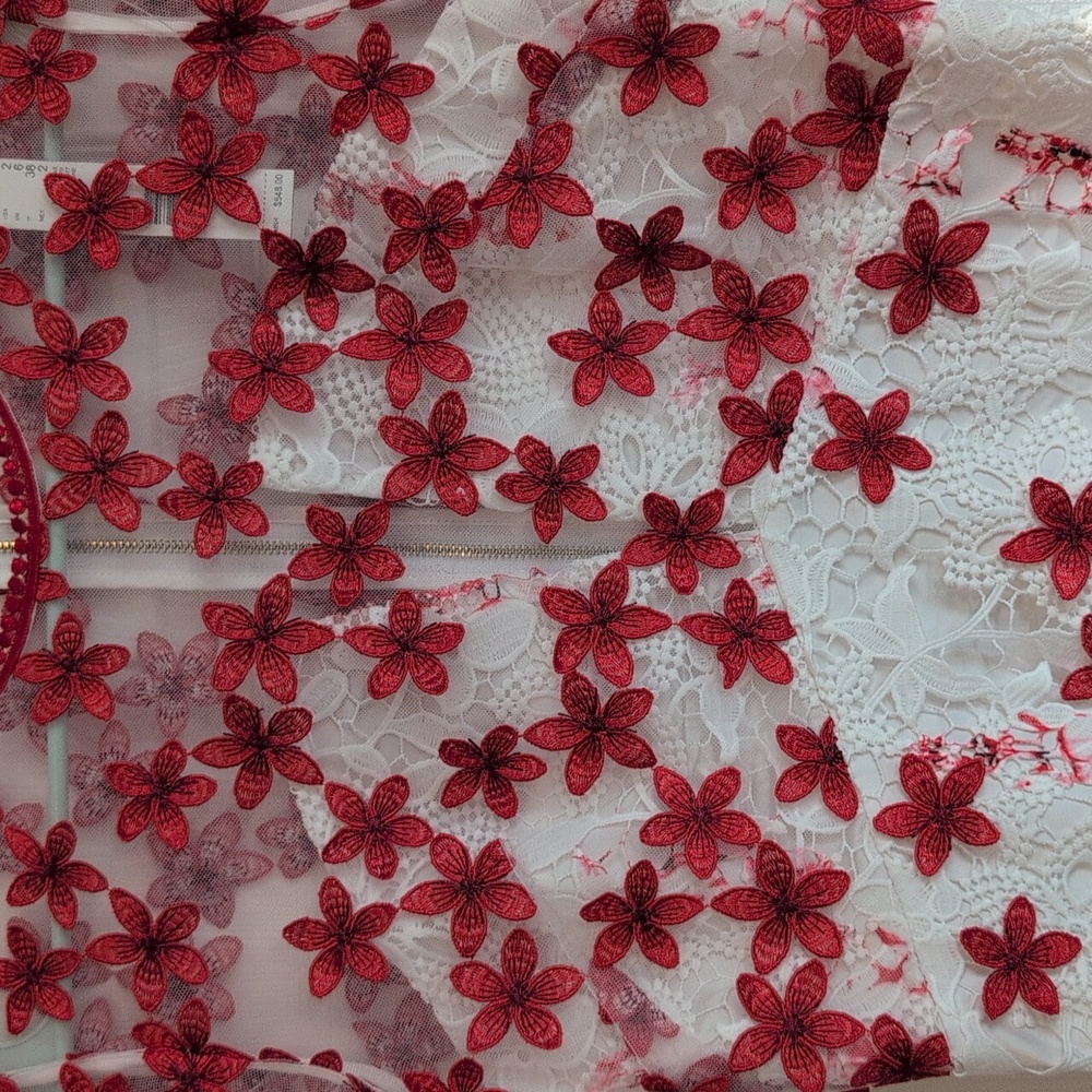 Elie Tahari Red and White Floral Lace Detail Dress NWT - Picture 4 of 10